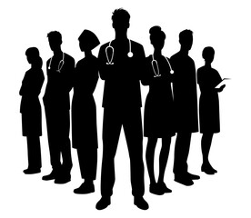 Silhouette group of doctor and nurse vector. Element design for poster, business advertising, backdrop, banner. Eps 10