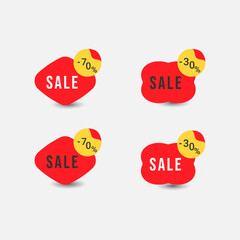 Sale sticker set for discounts. Sale, -70%,-30%. These are in flat style, in red and yellow colors.