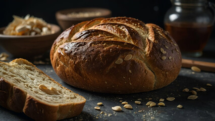 Freshly Baked Bread and Pastries in a Basket – Whole Wheat, White Loaf, and Grain Breakfast Options