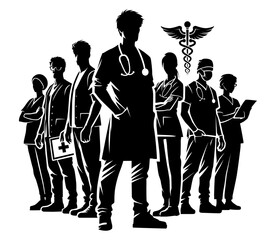 Silhouette group of doctor and nurse vector. Element design for poster, business advertising, backdrop, banner. Eps 10