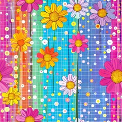 Vibrant floral tile design featuring colorful flowers surrounded by a decorative border