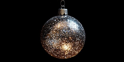 A sparkling glitter bauble with shimmering silver flecks, catching the light from every angle.