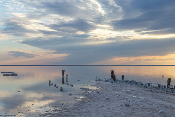 Naklejka premium Beautiful sunset on the Elton salt lake. Volgograd region, Russia