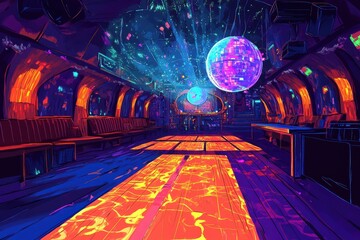 Obraz premium Vibrant Neon Nightclub Dance Floor Scene