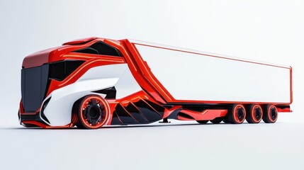 A futuristic, stylized truck with an aerodynamic design and vibrant colors.