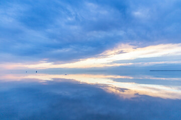 Beautiful sunset on the Elton salt lake. Volgograd region, Russia