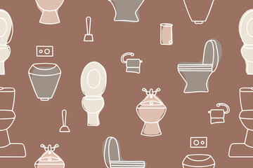 Seamless patter of toilet icons. Toilet icon line, vector bathroom, plumbing. Bidet line icon, toilet. Vector illustration on Mocha Mousse Background. Vector 