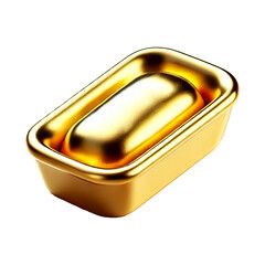A 3D-rendered shiny gold ingot with a smooth and polished surface, isolated on white background. Clipping path included. Designed using generative AI for wealth symbolism.