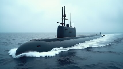 Fototapeta premium Submarine Floating on the Ocean Surface: A Maritime Scene