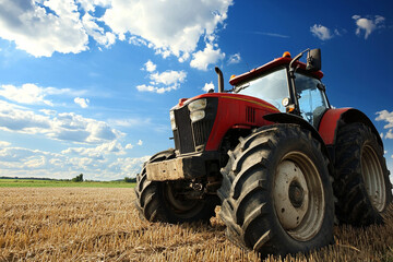Obraz premium Agricultural tractor working in a sunny field