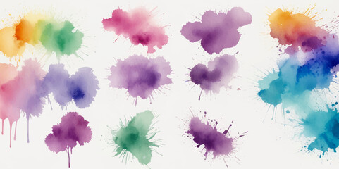 Set of colorful abstract watercolor splash brush strokes vector background. Colors watercolor paint stains vector texture background.