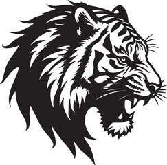 A striking vector-style illustration of a tiger head silhouette