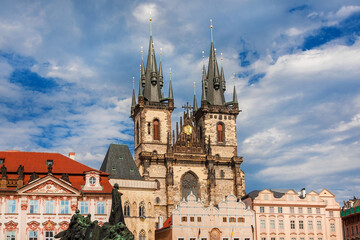 Old Town Square in Prague with Church of Our Lady before Tyn gothic spires