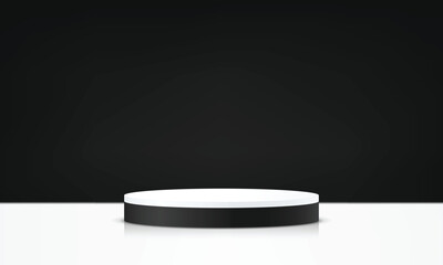 Black and white background vector 3d with podium. 3D abstract studio room with pedestal podium. Space for selling products on the website. Vector illustration.