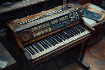 Antique Wooden Keyboard Instrument Shows Age and Wear
