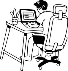 Fototapeta premium Digital Nomad Man Cartoon Character Outline