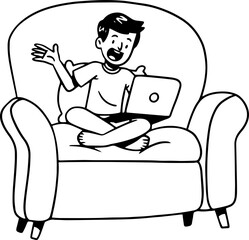 Digital Nomad Man Cartoon Character Outline