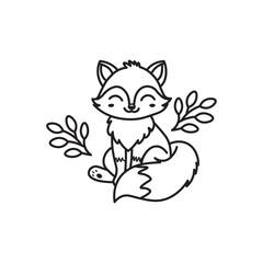 Black And White Coloring Book With Bold Lines, Cute Animal Fox