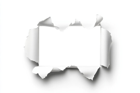 A ripped white paper design with jagged edges exposing a black void in the center, suitable for creative concepts
