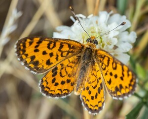 Vibrant Orange Butterfly on White Flower