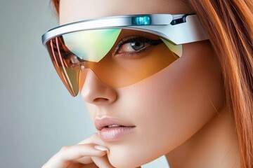 Naklejka premium Stylish Young Woman with Modern Sunglasses Showcasing Fashionable Summer Look