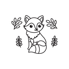 Black And White Coloring Book With Bold Lines, Cute Animal Fox
