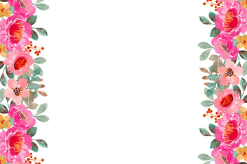 Watercolor flowers background for design. Floral border frame card template.