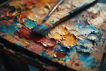 Obraz premium A close-up of a paintbrush tip creating fine details on a canvas.