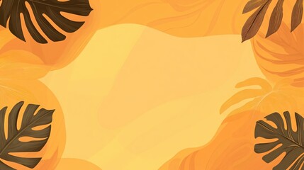 Tropical Background with Monstera Leaves on Warm Yellow Gradient for Design Use