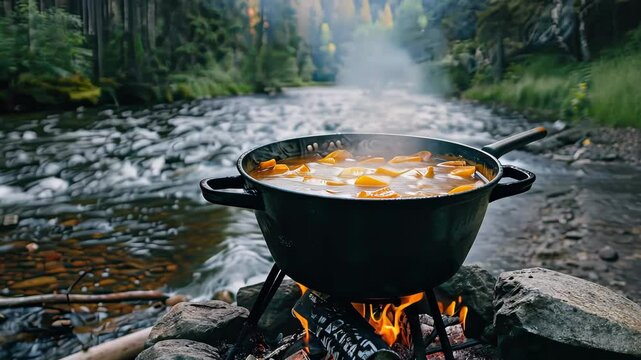 Fish soup on a beautiful background. Selective focus. food.
