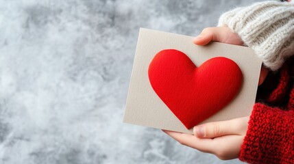 Fototapeta premium Cozy Hands Holding Heart Card for Valentine’s Day Celebration