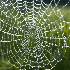 Obraz premium A dew-laden spiderweb shimmers in the darkness capturing the intricate beauty of nature's delicate artistry.