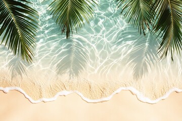 Crystal Clear Water and Soft Sandy Beach with Palm Tree Shadows on Tropical Shore