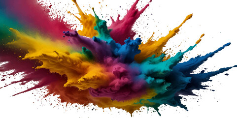 Vector abstract colorful rainbow holi paint and colorful cloud smoke powder explosion isolated on transparent wide panorama background.	