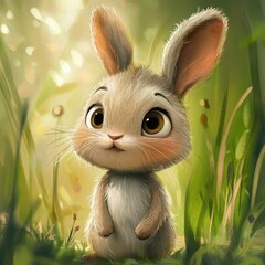 Adorable Bunny Rabbit Sitting In Grassy Meadow