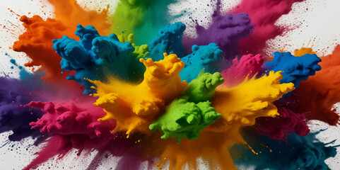 Vector abstract colorful rainbow holi paint and colorful cloud smoke powder explosion isolated on transparent wide panorama background.	