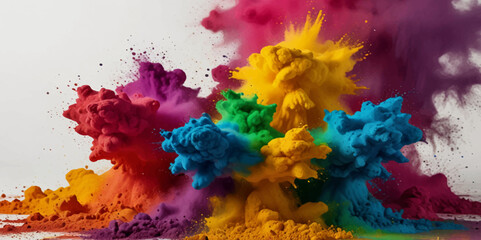 Vector abstract colorful rainbow holi paint and colorful cloud smoke powder explosion isolated on transparent wide panorama background.	