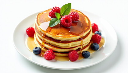 A Stack of Pancakes with Berries and Syrup