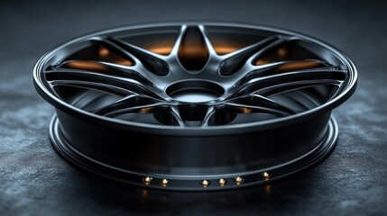 Sleek black alloy wheel with glowing accents.