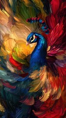 Obraz premium Vibrant Digital Painting of Elegant Peacock Displaying Feathers