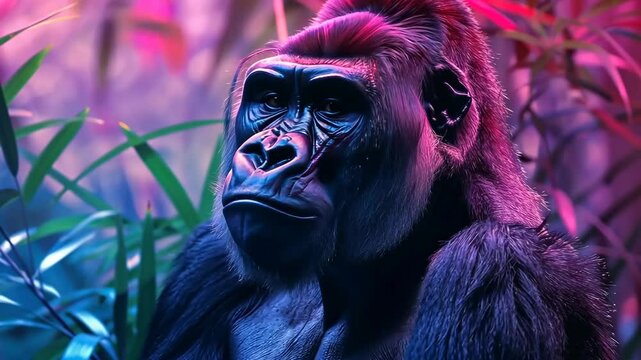 Beautiful portrait of a gorilla in the jungle. Selective focus. animal.