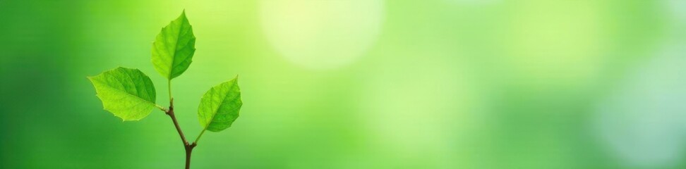 Fototapeta premium Single green sprig, delicate leaves, clean backdrop , spring, organic