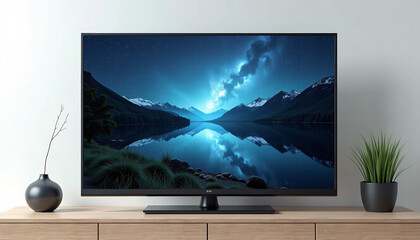 Fototapeta premium Serene Mountain Lake at Night: A Breathtaking Landscape