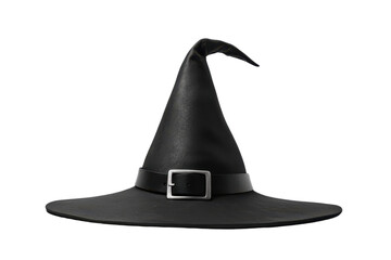 Fototapeta premium A classic black witch hat with a wide brim and a decorative buckle.