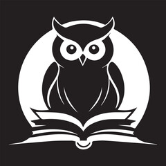 black and wight owl reading book logo type silhouette design