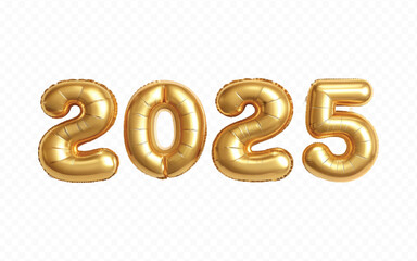 abstract 3d 2025 text made with high resolution different premium golden colour hellium in topview balloons isolated on white background