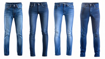 Various Styles of Blue Denim Jeans Displayed in a Fashion Showcase