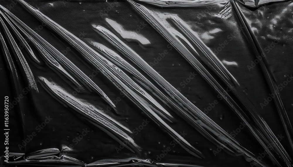 Leinwandbilder close-up of glossy black wrinkled plastic texture with subtle reflection patterns and creases. versa