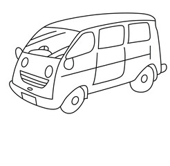 Cute cartoon hand drawn vector van vehicle coloring page.