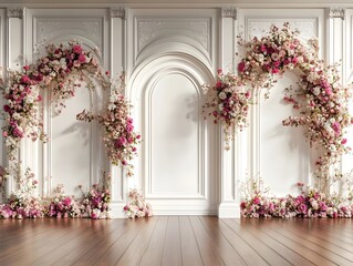 background wedding with wall floral generative AI	
